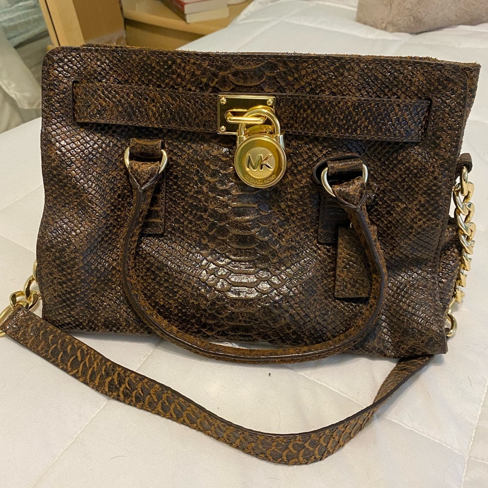 Michael Kors Brown Crocodile-Embossed Shoulder Bag